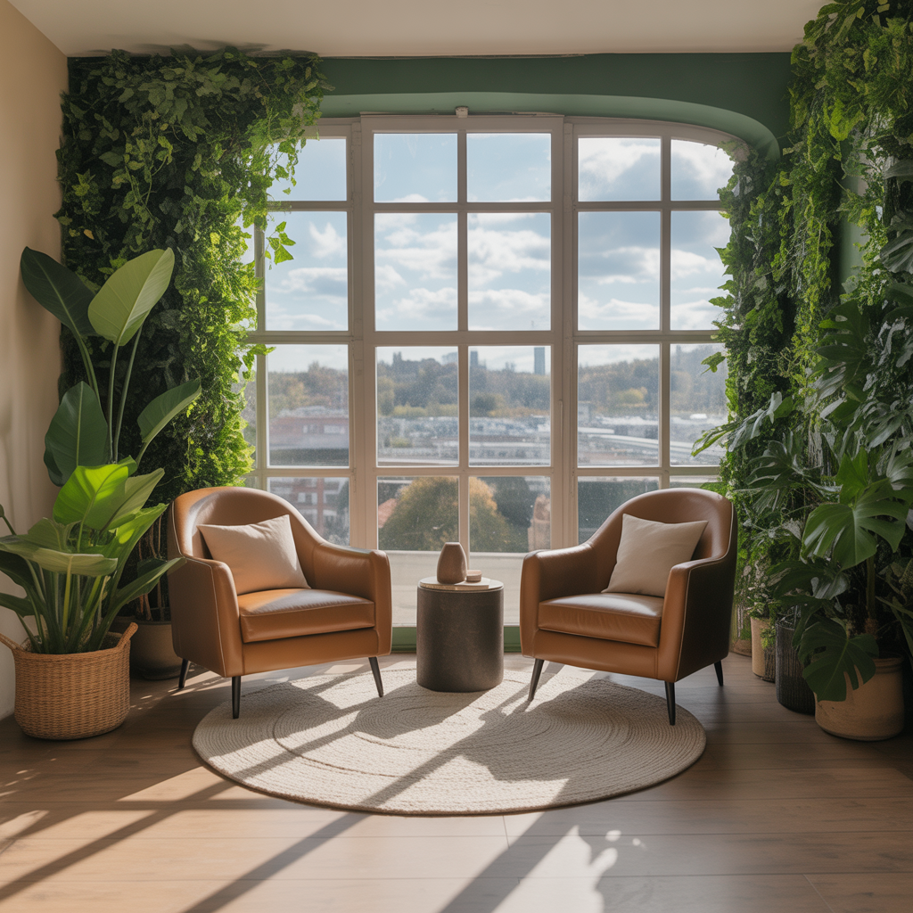 Salle de coaching lumineuse et moderne avec vue