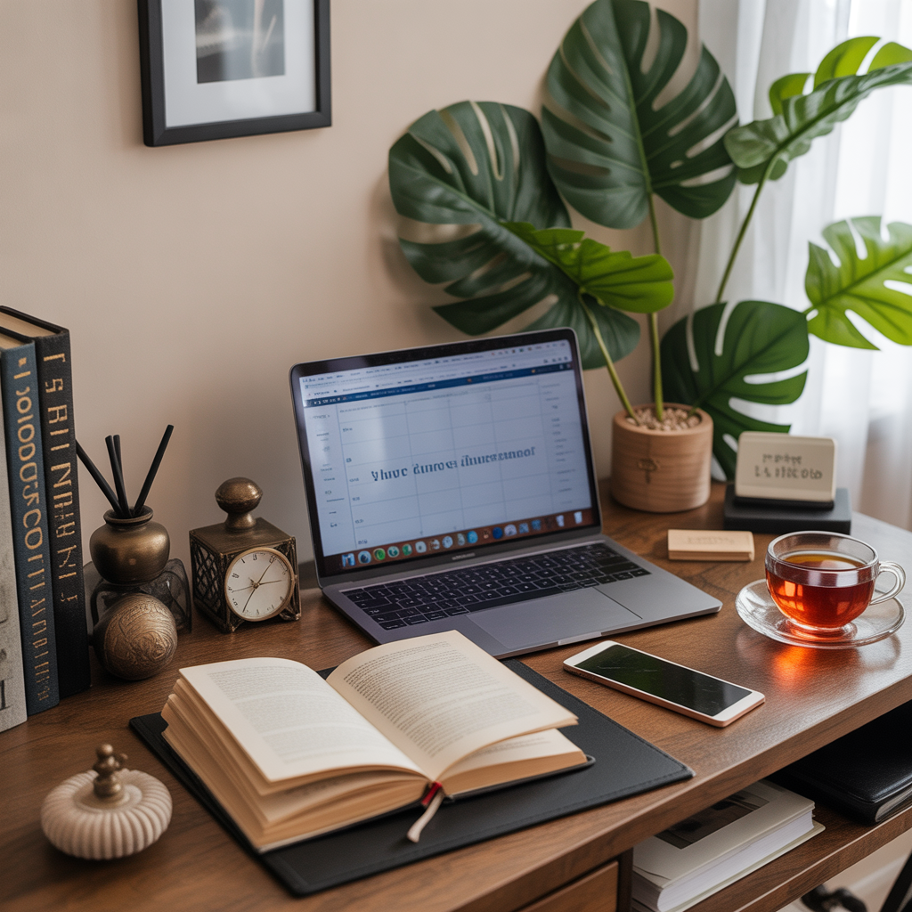 Détail d'un espace de travail inspirant et organisé
